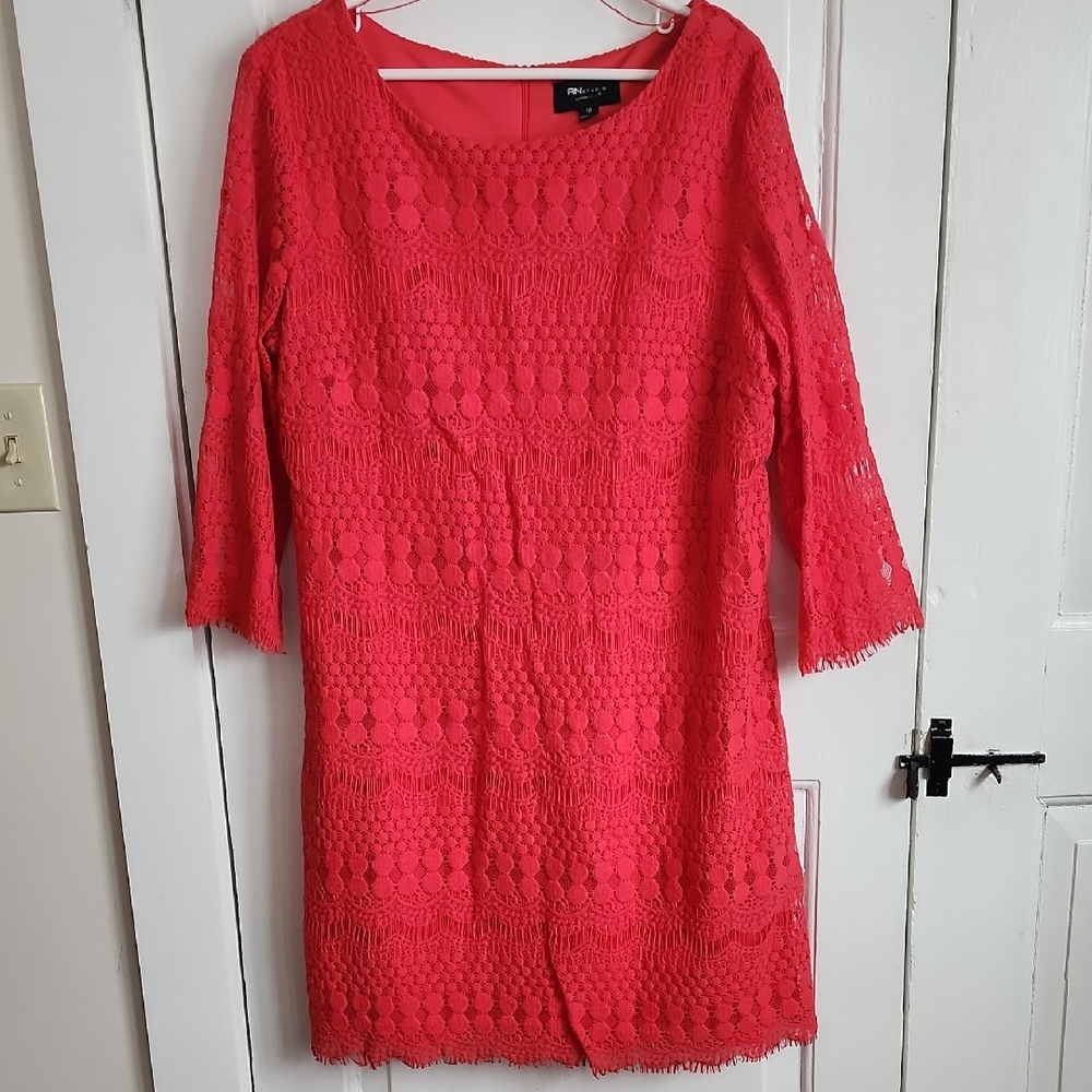 Ronni Nicole Vibrant Coral Lace Dress
